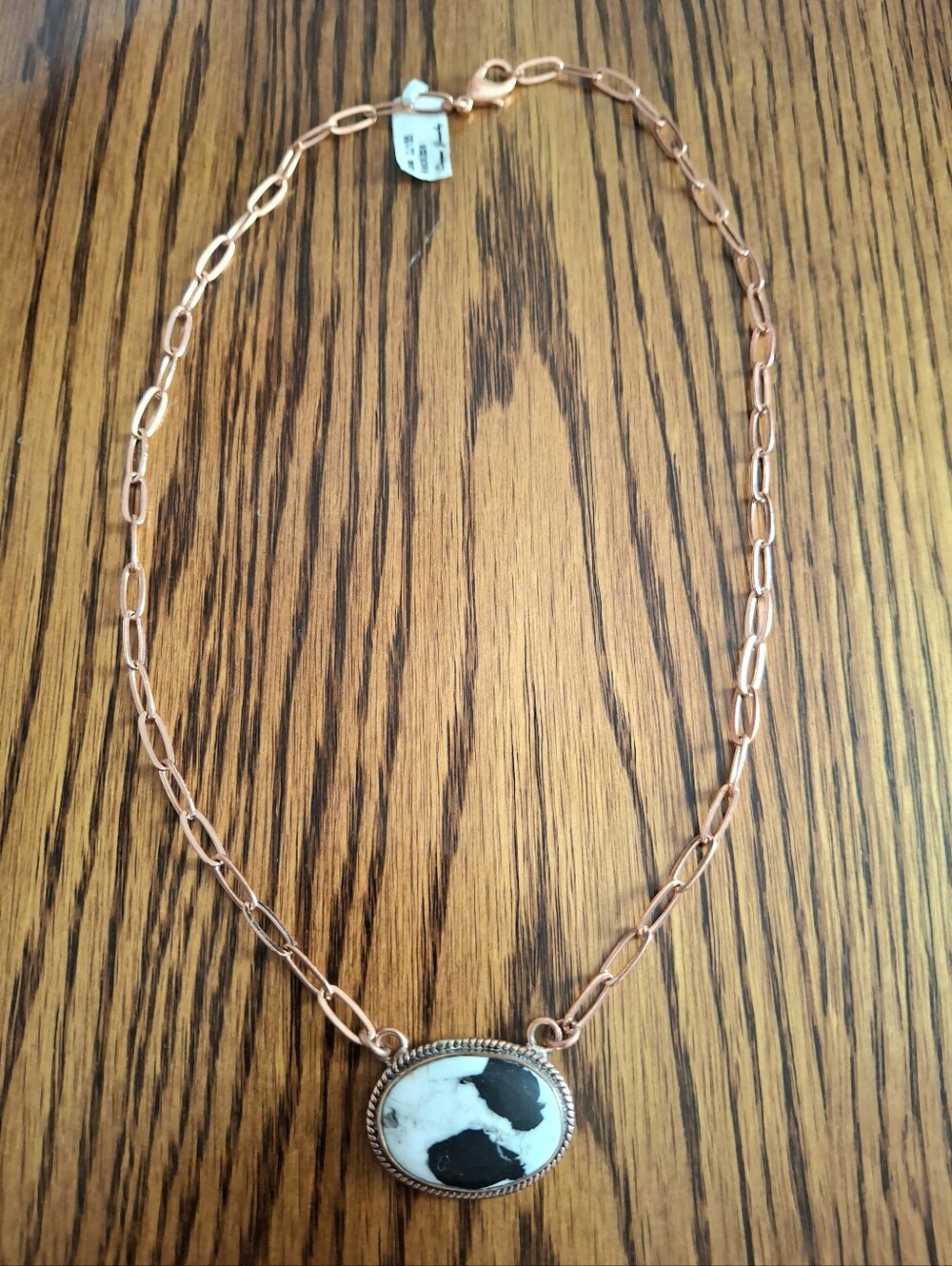 White Buffalo Necklace Copper Framing And Paperclip Chain 18"-20"